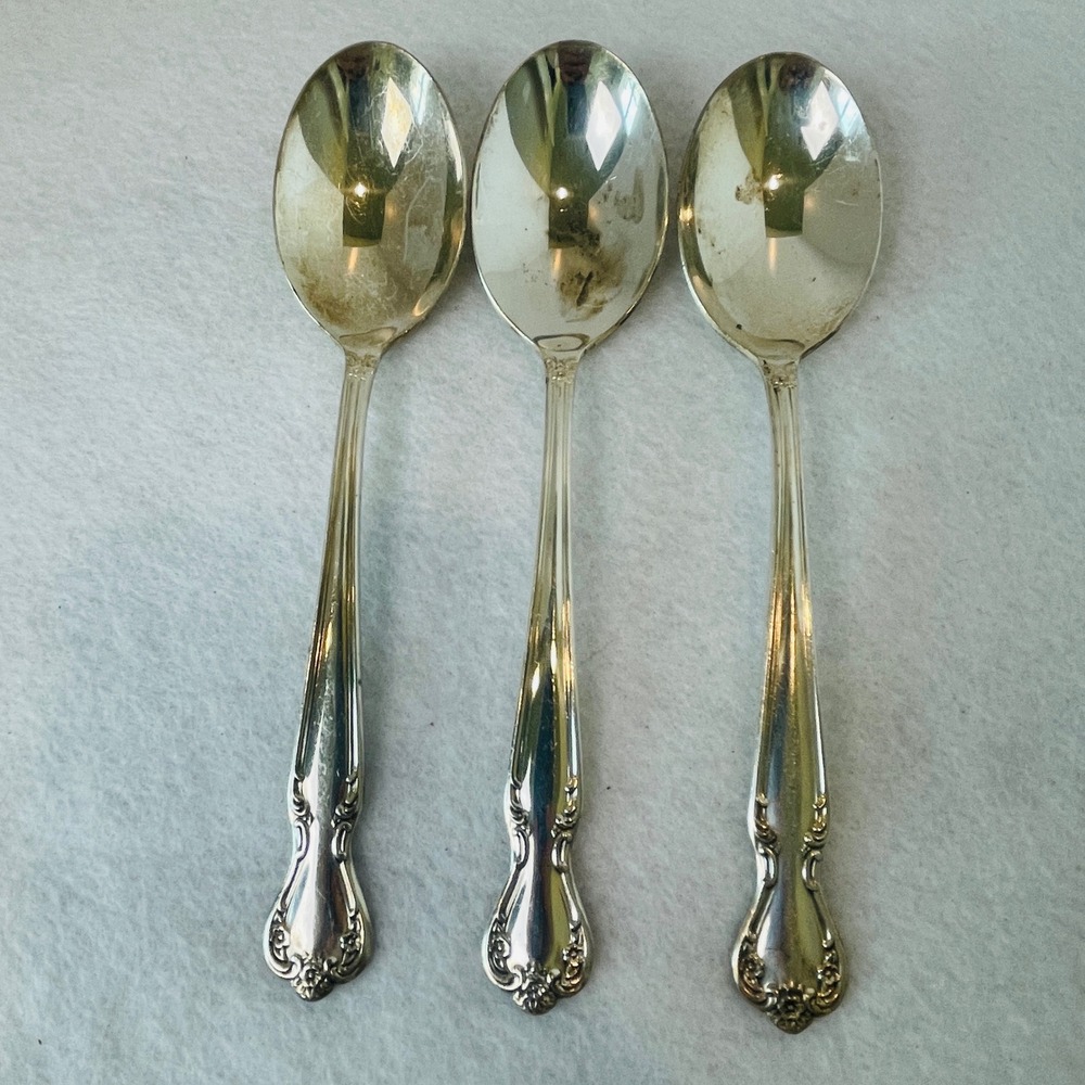Rogers & Bro Daybreak Silver Plate Soup Spoons Set of 3 Reinforced Plate Vintage